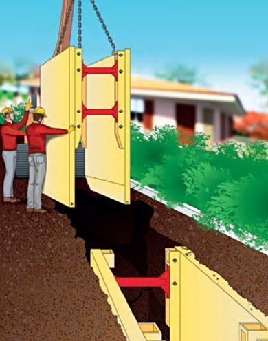 Sistema di puntellazione per scavi supportato ai bordi con puntelli fissi - Montaggio